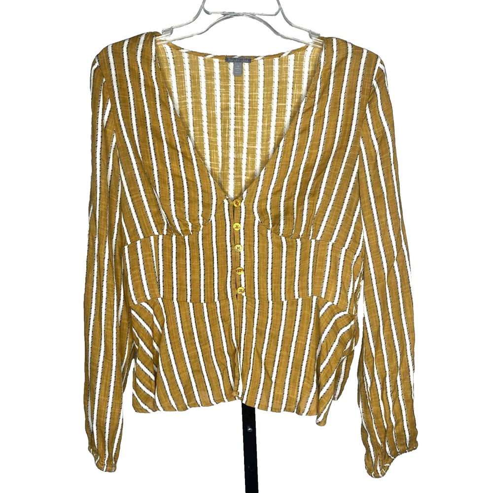 Charlotte Russe blouse size M mustard Stripe long smocked‎ Fairy Y2K coquette